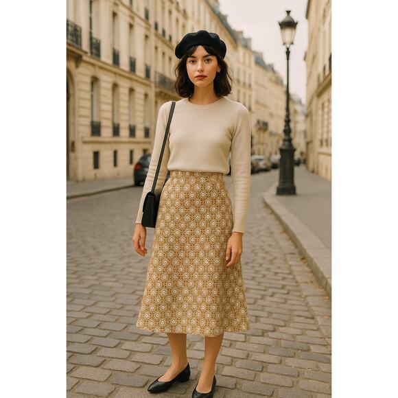 Ann Taylor Factory Beige Linen Blend Midi Skirt Size 14 NWT Office Chic - Picture 1 of 10